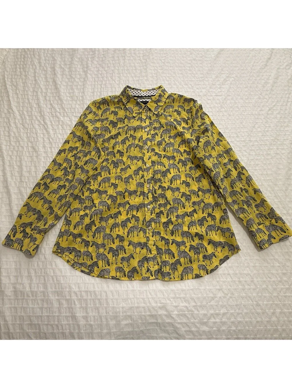 Talbots Yellow Zebra Animal Print Button Up Shirt Long Sleeve Sz L Large